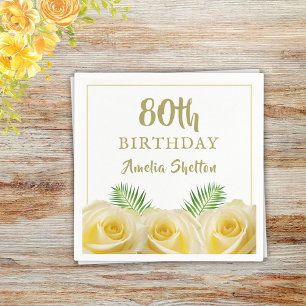 Yellow Roses Floral 80th Birthday Party Napkin