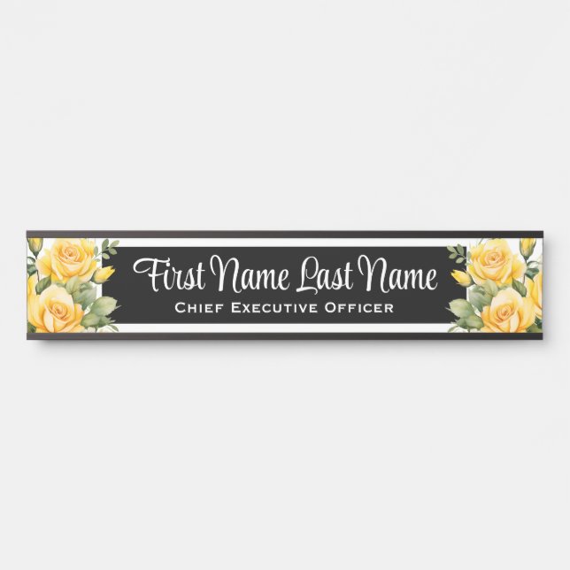 Yellow Roses Floral Office Door Signs Name Plate (Front)