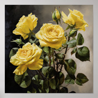 Yellow Roses Flower Art Print Poster