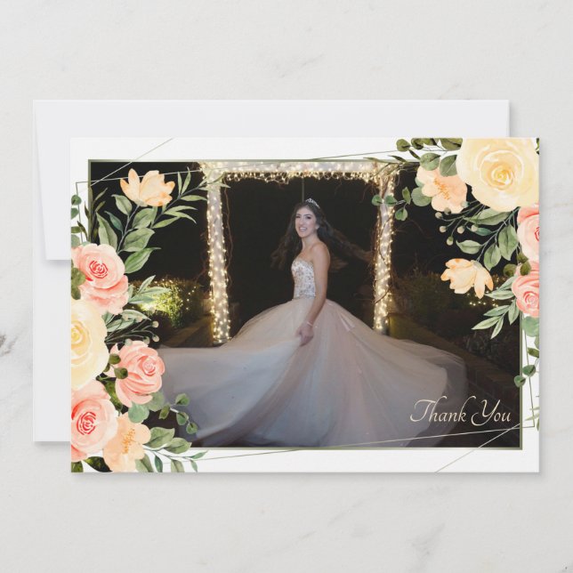 Yellow Roses Frame Thank You Photo Card (Front)