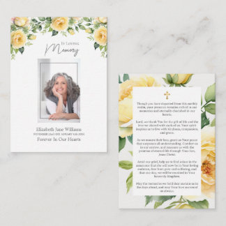 Yellow Roses Funeral Memorial Prayer Card
