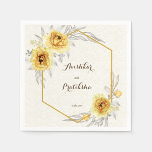 Yellow roses geometric personalised name wedding  napkin