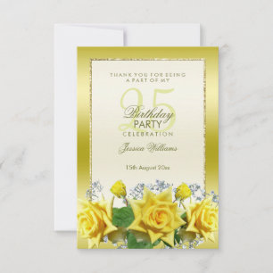 Yellow Roses & Gold Glitters 25th Birthday Thank You Card