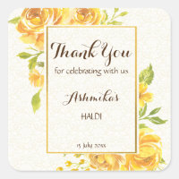 Yellow roses golden frame Haldi personalised favou