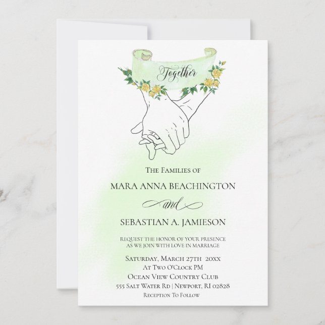 *~* Yellow Roses Holding Hands Modern Romantic Invitation (Front)