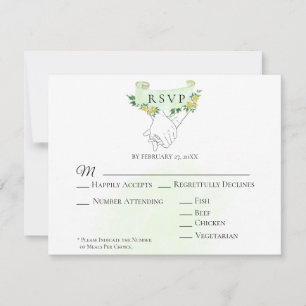 *~* Yellow Roses Holding Hands Wedding RSVP Card