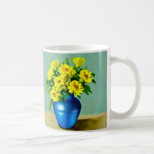 Yellow Roses in a Blue Vase Boho Art Coffee Mug