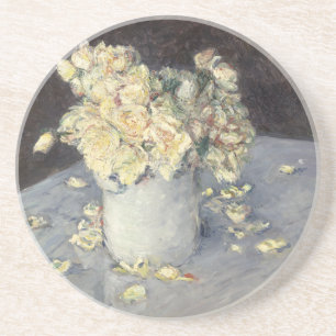 Yellow Roses in a Vase by Caillebott Impressionist Coaster
