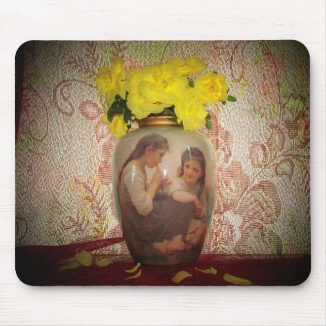 Yellow Roses in Old Vase Mouse Pad (Front)