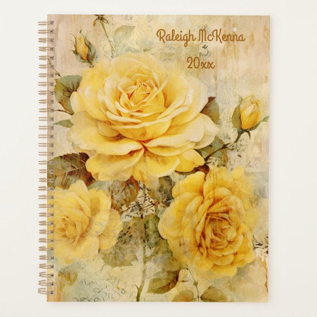 Yellow Roses Junk Journal Style Illustration Planner (Front)
