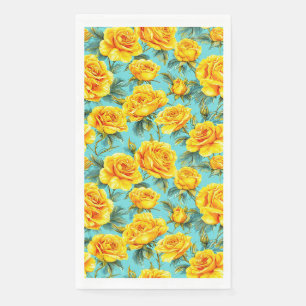 Yellow roses on a blue background napkin