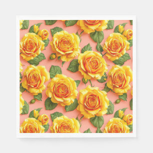 Yellow roses on a pink background napkin