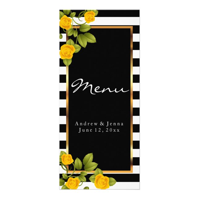 Yellow Roses on Black and White Stripes - Menu (Front)