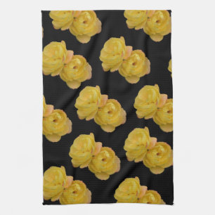 Yellow Roses On Black, Tea Towel