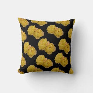 Yellow Roses On Black Throw Cushion. Cushion
