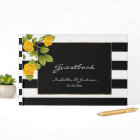 Yellow Roses on Black & White Stripes