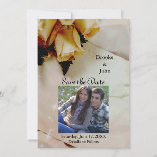Yellow Roses on Elegant Ivory Photo Save The Date