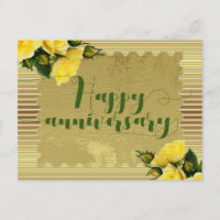 Yellow Roses On Gold Background Happy Anniversary
