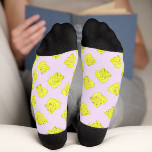 Yellow roses on pink socks