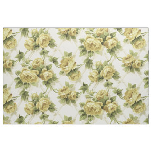 Yellow Roses on Trellis Floral Pattern Fabric