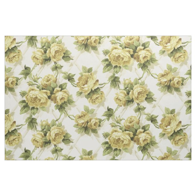Yellow Roses on Trellis Floral Pattern Fabric (Fat Quarter)