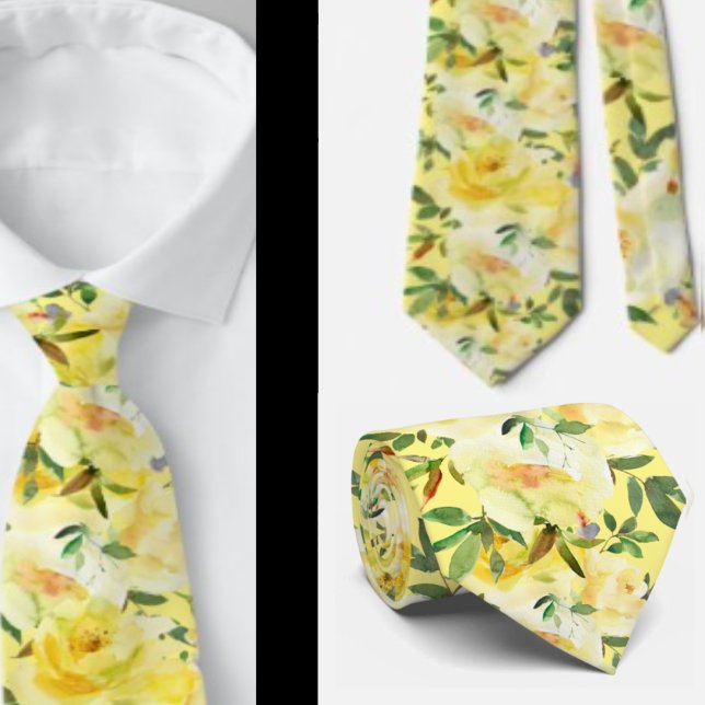 Yellow Roses Pattern Flowers Floral Neck Tie (Creator Uploaded)