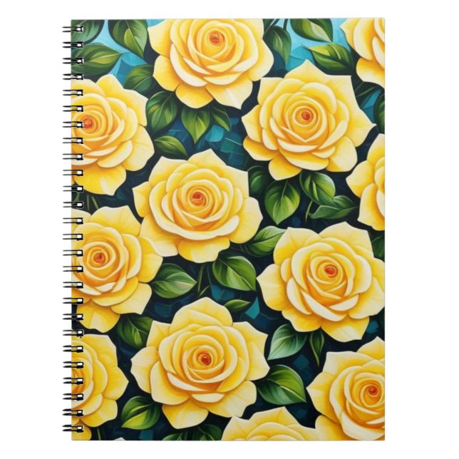 Yellow Roses Pattern Spiral Notebook (Front)