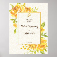 Yellow roses personalised name Haldi welcome sign