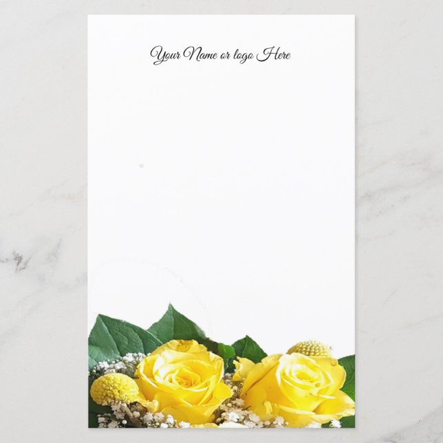 Yellow Roses Personalised Stationery (Front)