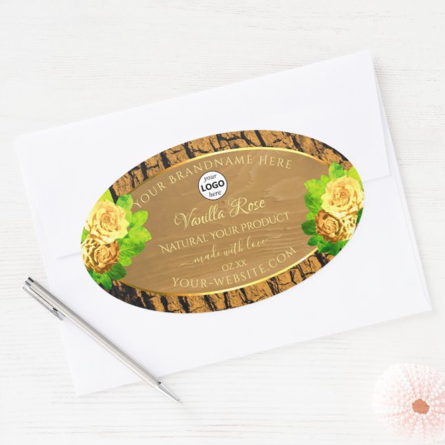 Yellow Roses Product Label Wood Tree Bark and Logo (Envelope)