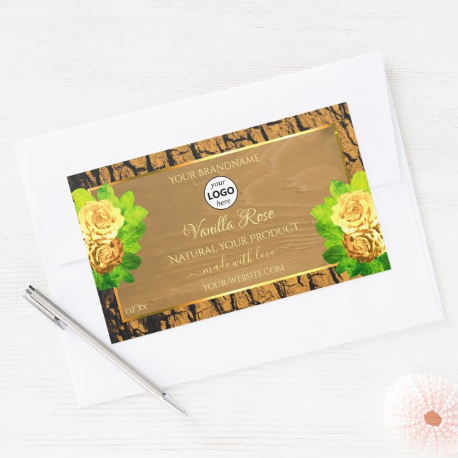 Yellow Roses Product Label Wood Tree Bark and Logo (Envelope)