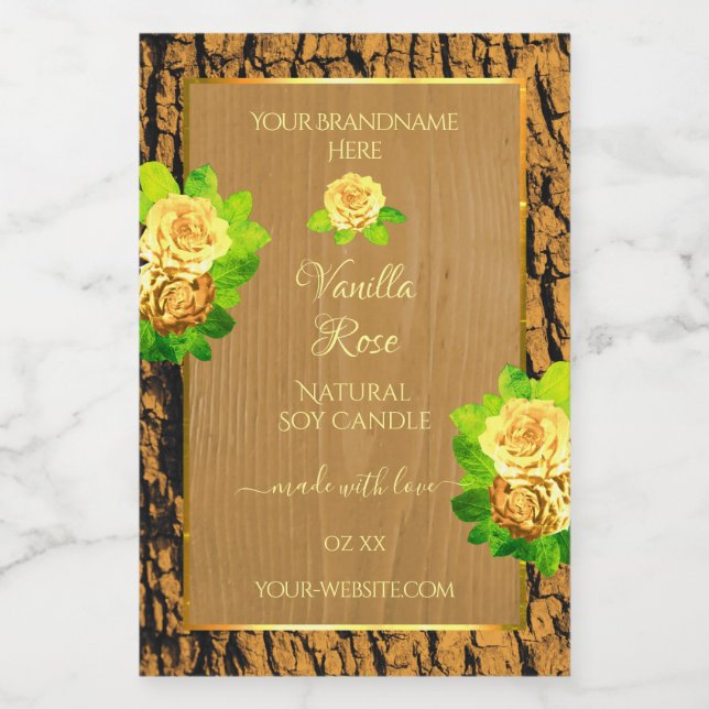 Yellow Roses Product Labels Wood Grain Tree Bark (Single Label)