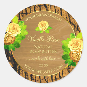 Yellow Roses Product Labels Wood Grain Tree Bark