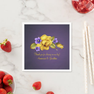 Yellow Roses Purple Violets 50th Anniversary Party Napkin
