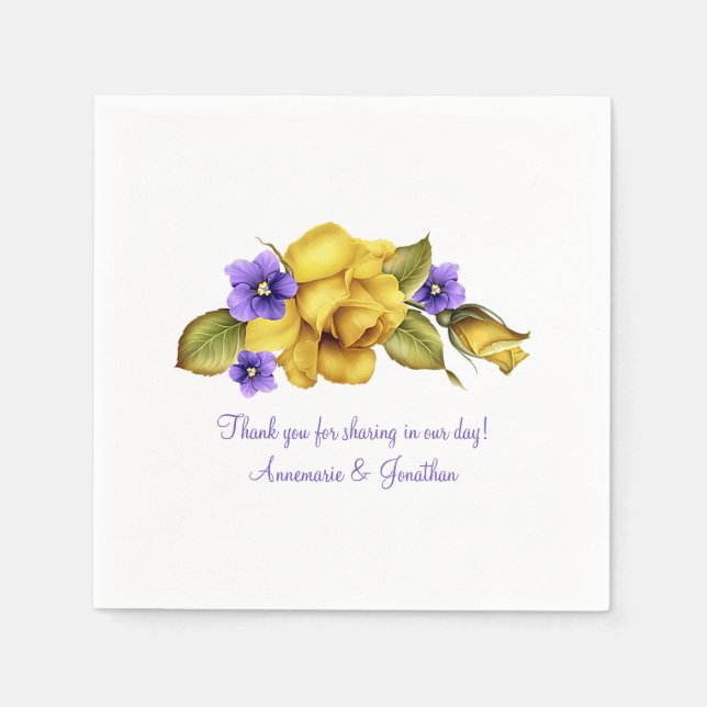Yellow Roses Purple Violets 50th Anniversary Party Napkin (Front)
