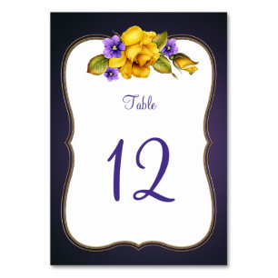 Yellow Roses Purple Violets Gold Frame Table Numbe Number