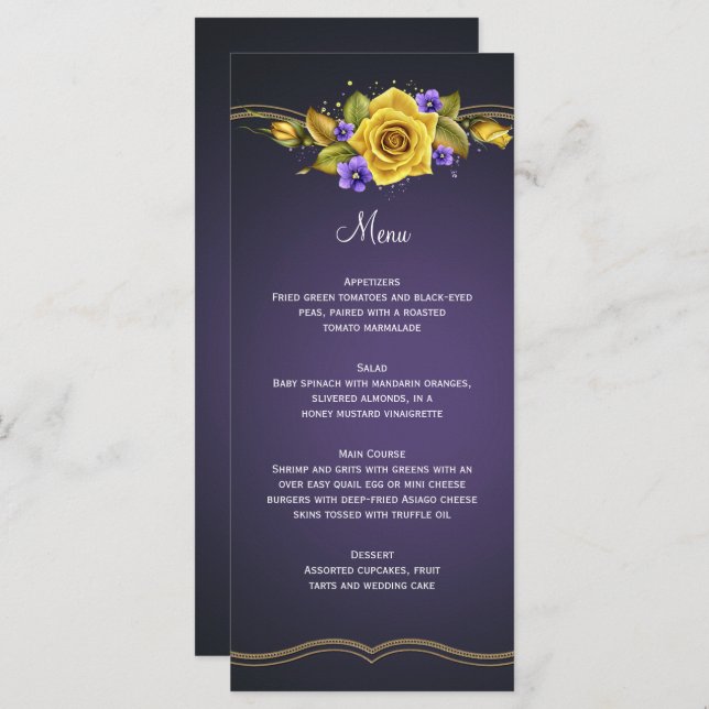 Yellow Roses Purple Violets Gold Menu (Front/Back)