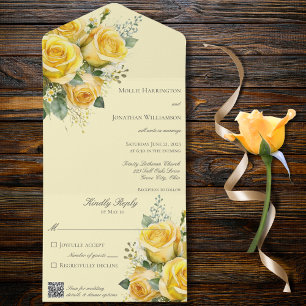 Yellow Roses QR Code All in One Wedding Invite