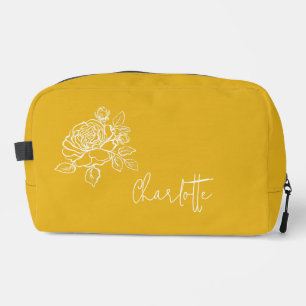 Yellow Roses Sketch Floral Custom Name Dopp Kit