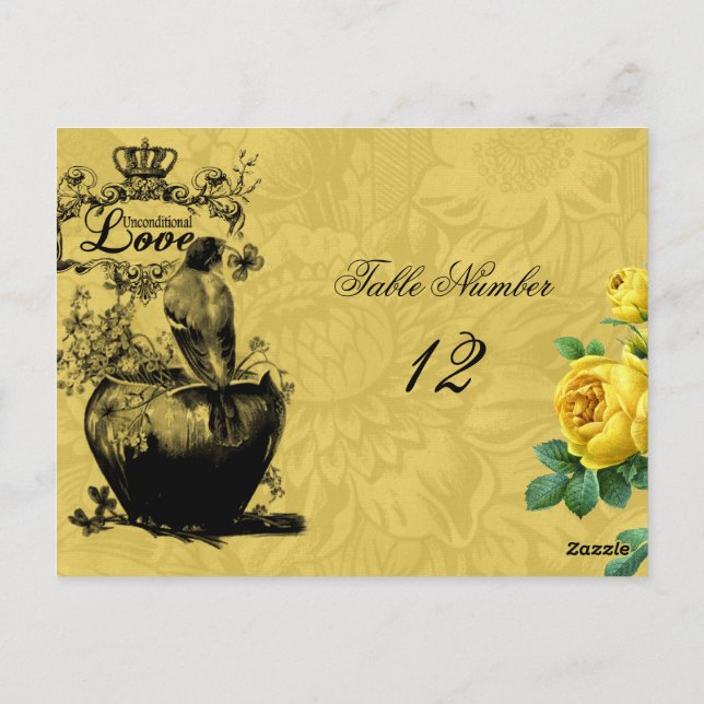Yellow Roses Table Number Postcard (Back)