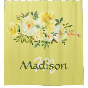 Yellow Roses Trendy Girly Monogram Shower Curtain
