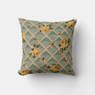 Yellow Roses Vintage Wallpaper Cushion