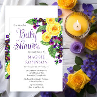 Yellow Roses |Violets Boho Floral Girl Baby Shower