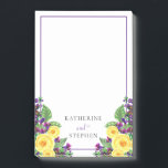 Yellow Roses | Violets Boho Floral Wedding Details Post-it Notes<br><div class="desc">Boho floral bouquet design with yellow roses and purple violets and that is the basis of this cascading floral design with purple script text.  For including all those last minute details.</div>