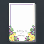 Yellow Roses | Violets Boho Floral Wedding Details Post-it Notes<br><div class="desc">Boho floral bouquet design with yellow roses and purple violets and that is the basis of this cascading floral design with purple script text.  For including all those last minute details.</div>