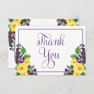 Yellow Roses Violets Boho Floral Wedding Thank You Card