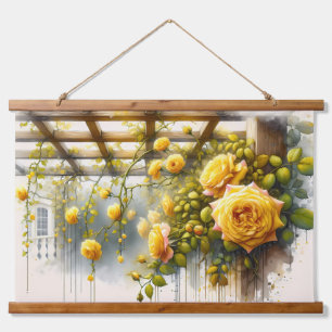 Yellow Roses Watercolor Garden Hanging Tapestry