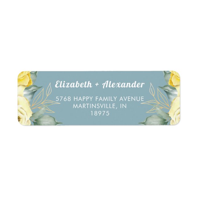 Yellow roses watercolor romantic label (Front)