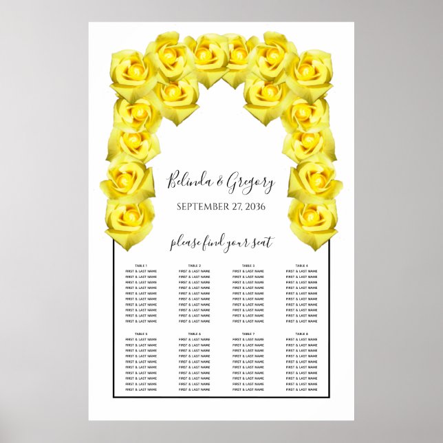 Yellow Roses Wedding Seating Chart (Front)