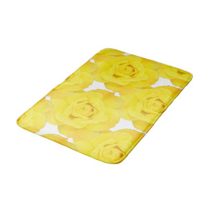 Yellow Roses White Gold Floral Flowers Patterns Bath Mat